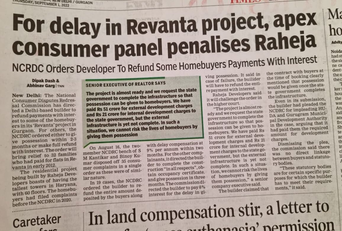 NCDRC penalises Raheja developer for delay in Revanta project in Gurgaon